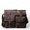 Cartable homme en cuir marron foncé avec rabat à boucle et poches frontales