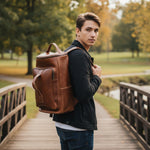 Sac à dos en cuir vintage homme à double poignée – format 35L - Vignette | Sacs pour tous