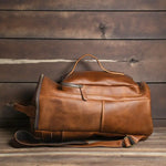 Sac à dos en cuir vintage homme à double poignée – format 35L - Vignette | Sacs pour tous