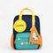 Sac à dos ergonomique enfant bleu marine et orange avec pochette jaune et trousse orange motif oiseau