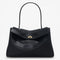 Sac cabas cuir pleine fleur noir femme avec rabat et fermeture métallique