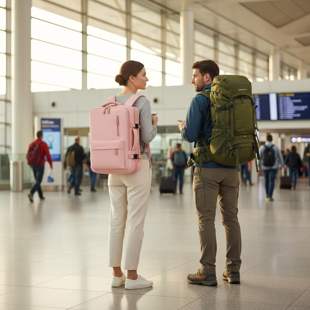 Différence entre un sac de randonnée trekking et un sac de voyage cabine dans un aéroport