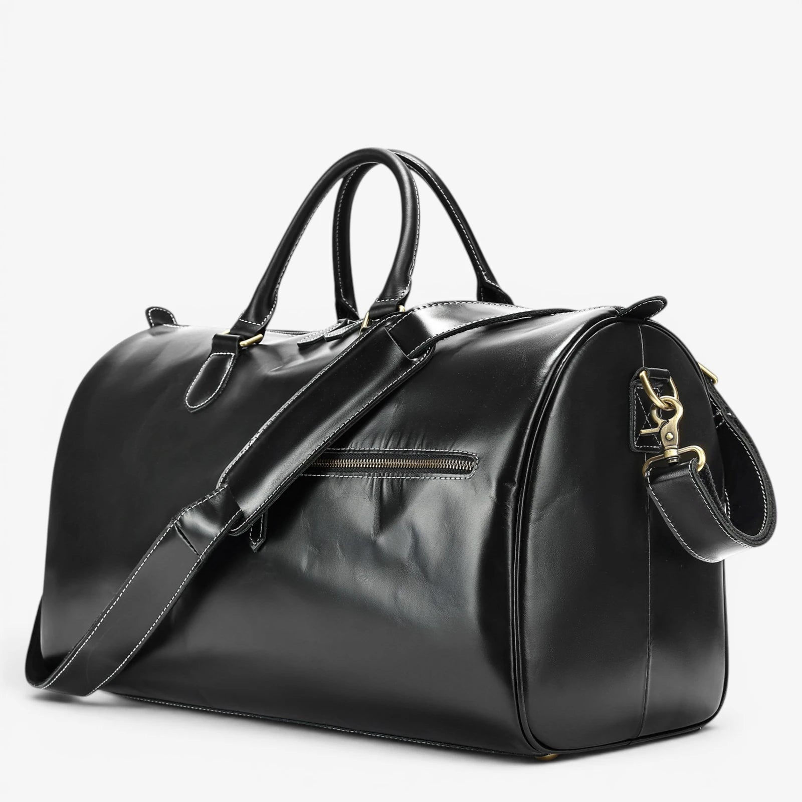 Sac de voyage en cuir de vachette marron clair avec bandoulière réglable