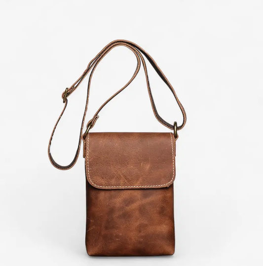 Sac bandoulière en cuir véritable marron vintage pour homme