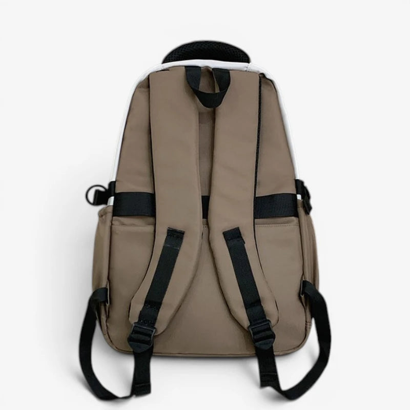 Arrière du sac à dos collège beige et blanc avec dos renforcé et sangles réglables