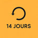 Icône retour avec flèche circulaire et texte 14 jours sur fond orange