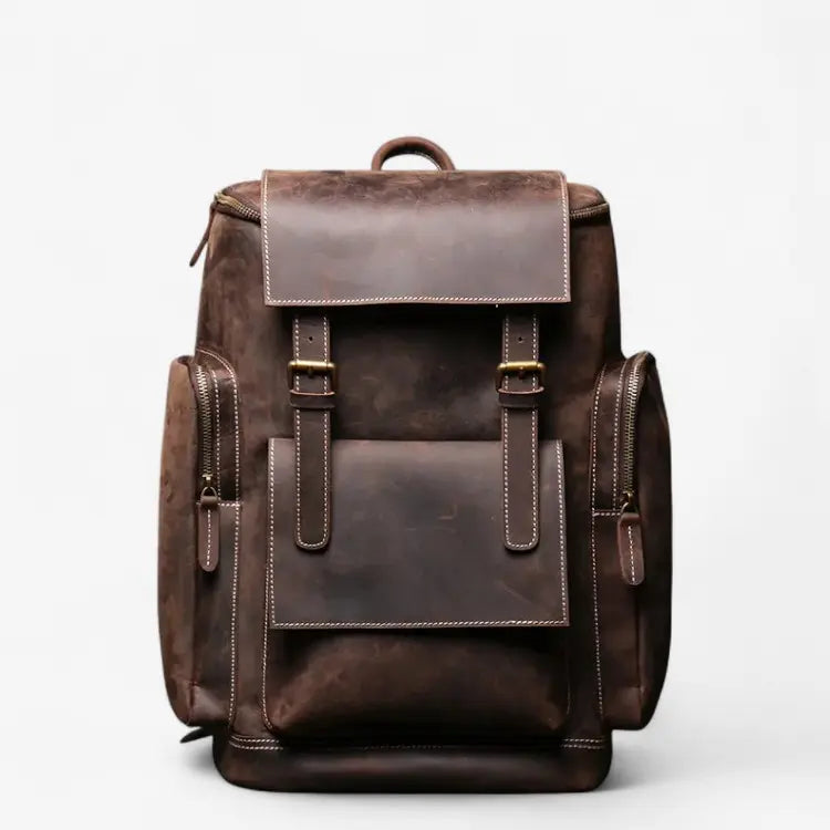 Sac à dos en cuir vintage brun clair vu de face