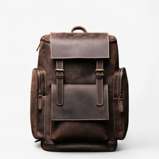 Sac à dos en cuir vintage brun clair vu de face