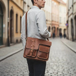 Cartable Homme en Cuir à Bandoulière – Style Rétro Authentique - Vignette | Sacs pour tous