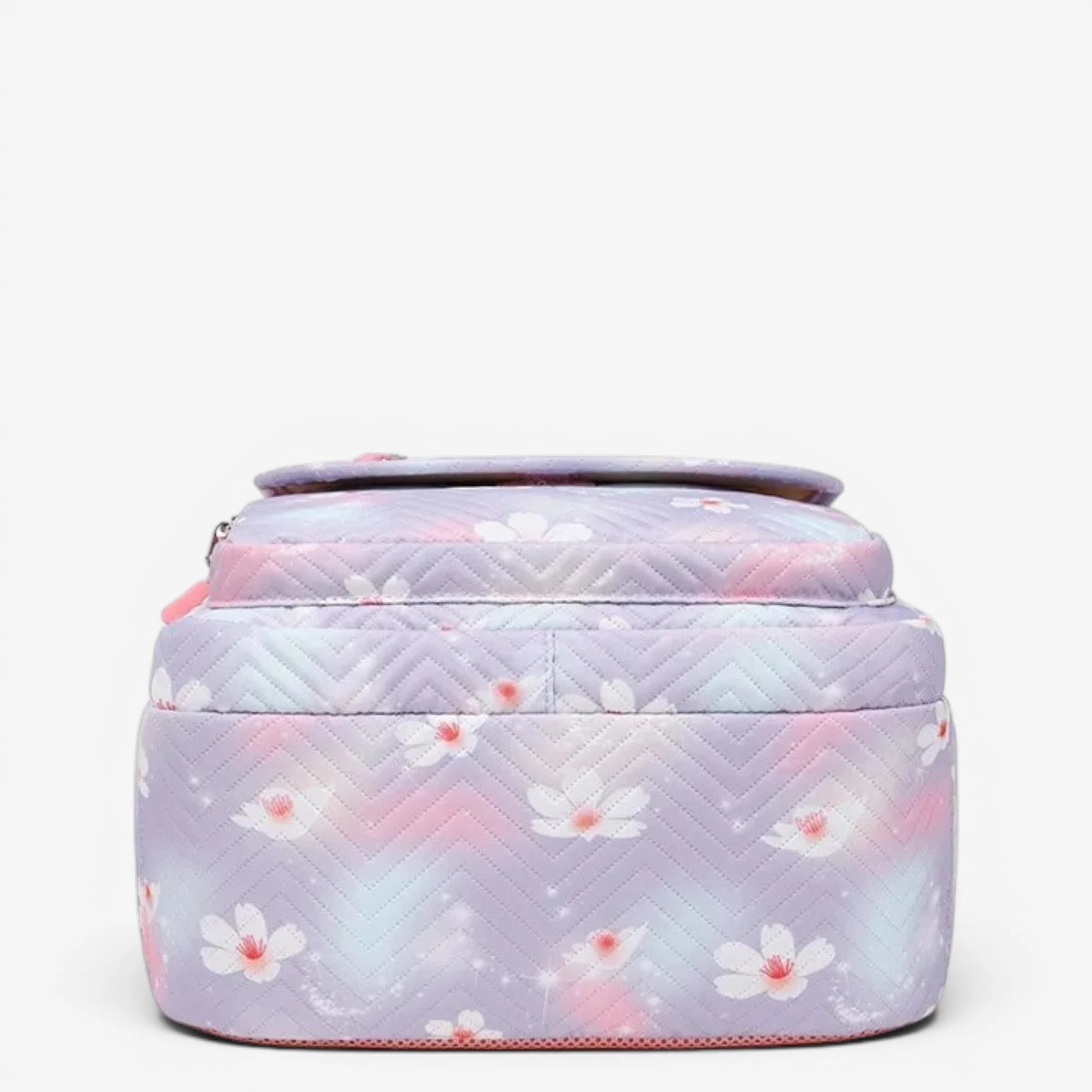 Vue du dessous du sac à dos scolaire ergonomique fille rose et violet grande capacité