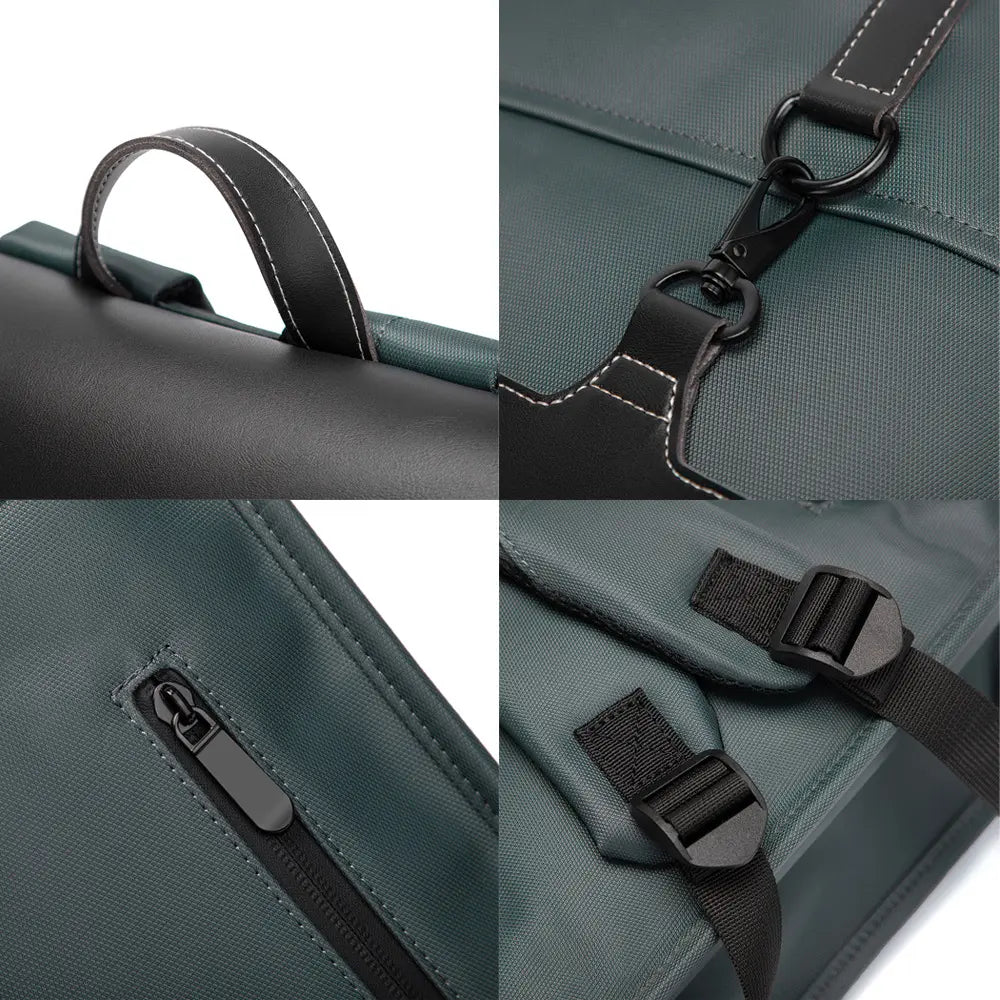 Détails techniques du sac à dos business homme en nylon avec fermeture zippée et sangles ajustables