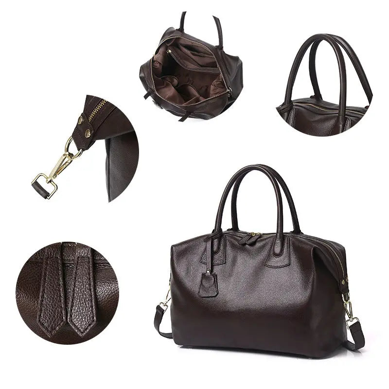 Détails du sac cabas femme en cuir de vachette pleine fleur et de ses finitions