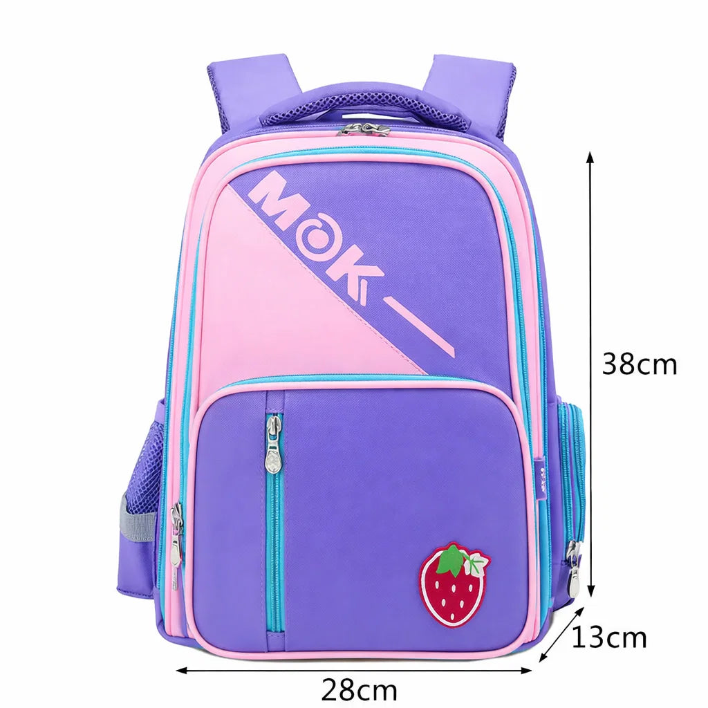 Dimensions du sac à dos ergonomique violet et rose 28 x 13 x 38 cm