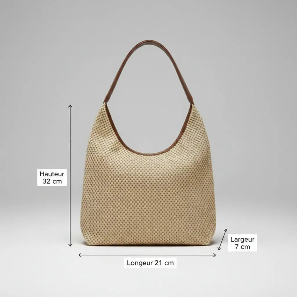 Dimensions du sac cabas en paille beige pour femme 32 x 21 x 7 cm