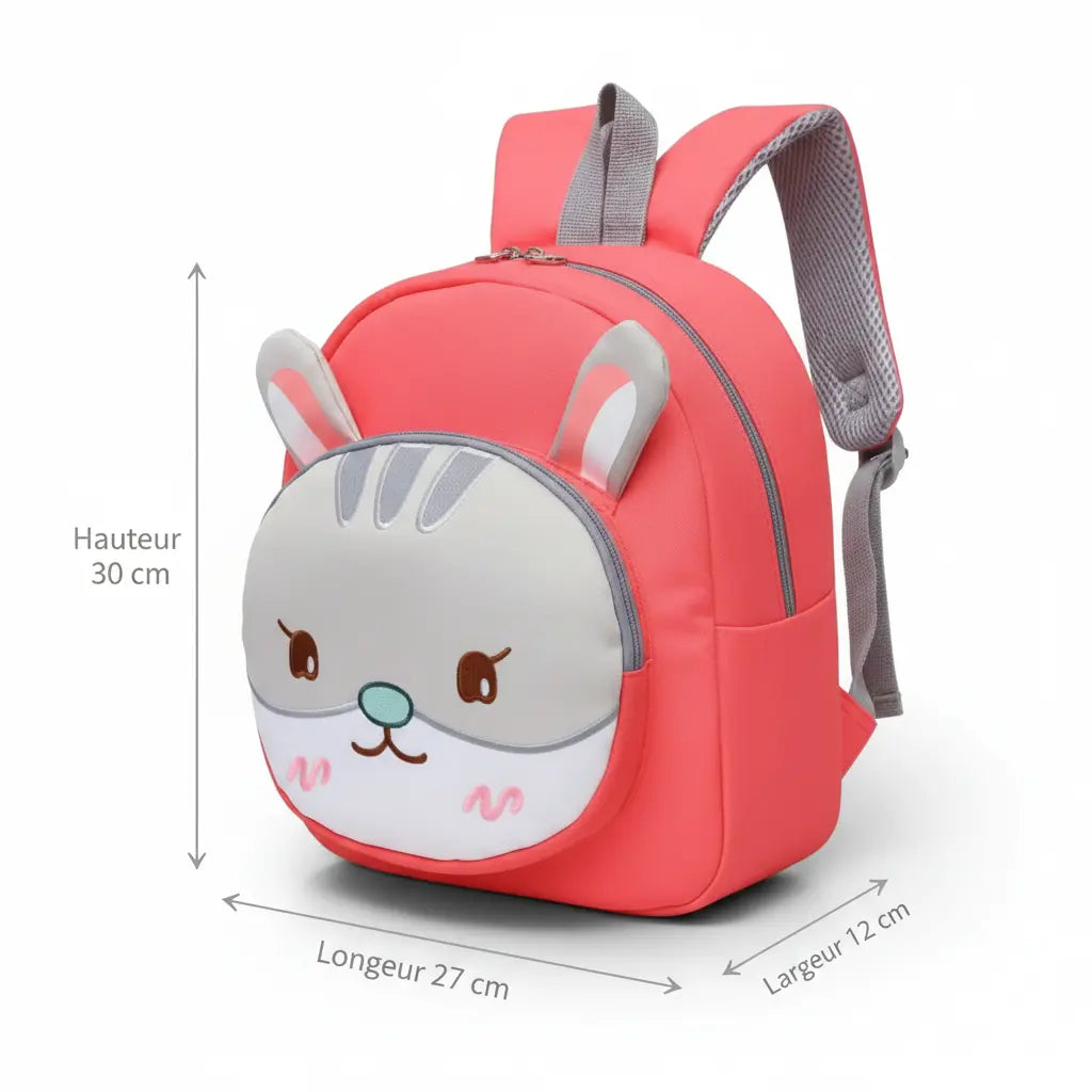 dimensions du sac à dos lapin rose pour maternelle 27 x 30 x 12 cm