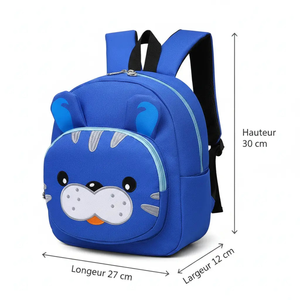 dimensions du sac à dos tigre bleu pour maternelle 27 x 30 x 12 cm