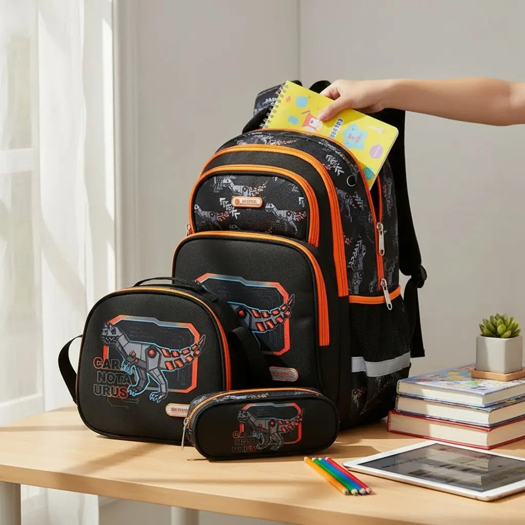 Ensemble scolaire Carnotaurus avec sac à dos, trousse et sac repas assortis