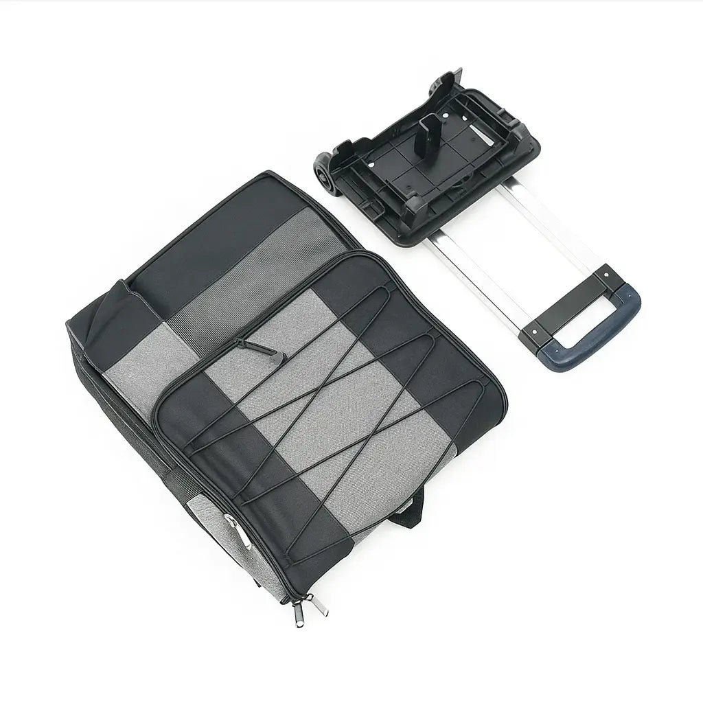 Glacière isotherme grise pliée avec trolley démontable pour rangement compact