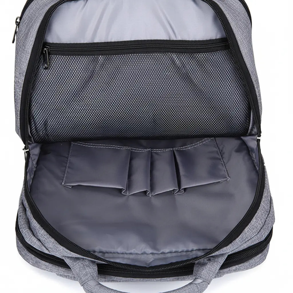 Intérieur du sac à dos ordinateur 15 pouces avec compartiments et poche zippée
