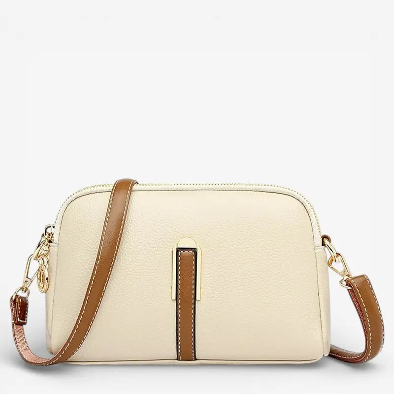 Petit Sac à Bandoulière blanc crème en Cuir Véritable vu de face