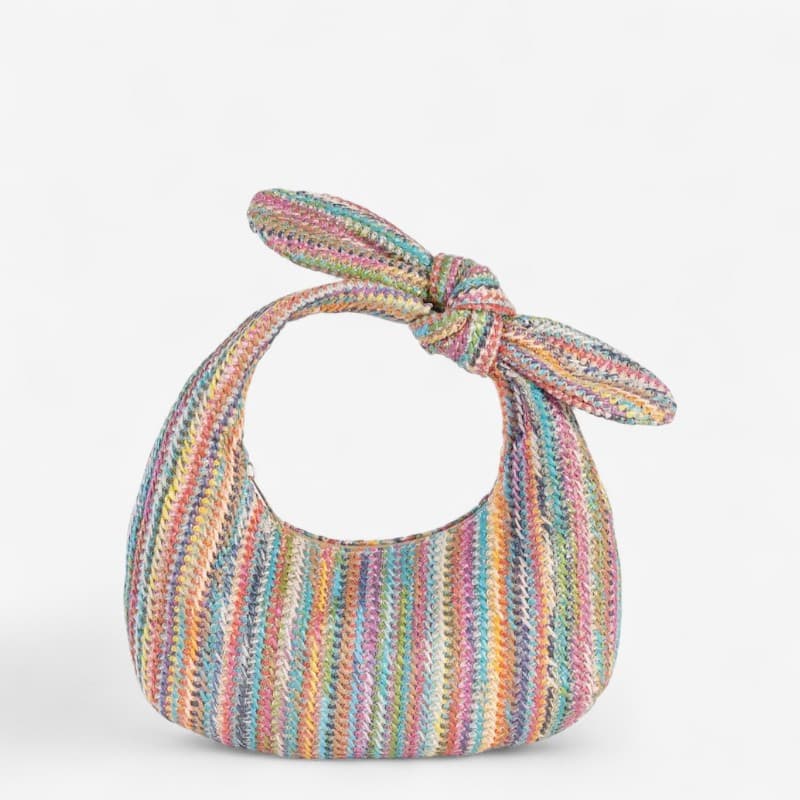 Pochette bohème en paille multicolore avec nœud, look original