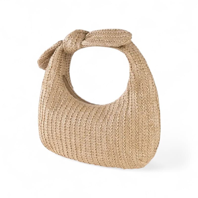 Pochette bohème en paille naturelle avec nœud, style estival