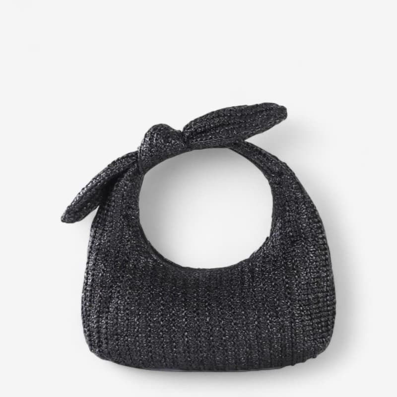 Pochette bohème en paille noire avec nœud, style élégant