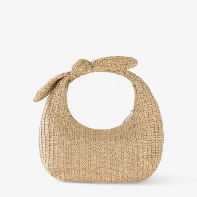 Pochette bohème en paille avec nœud, style estival et chic