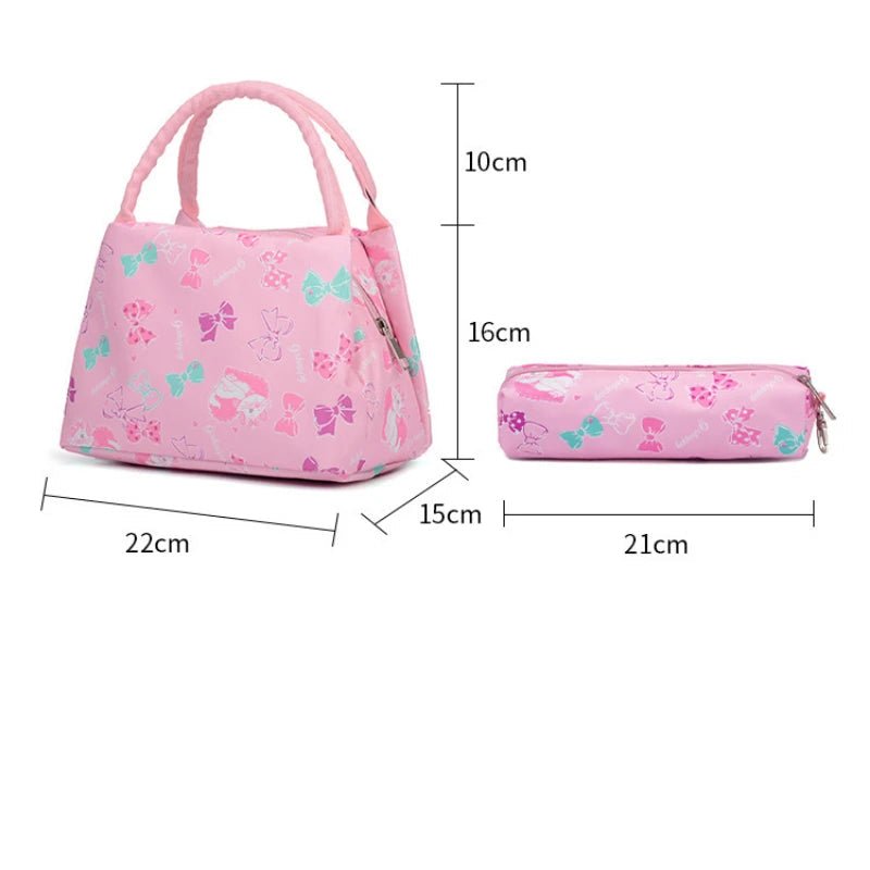 pochette repas et trousse assorties sac à dos scolaire fille 3 pièces rose clair