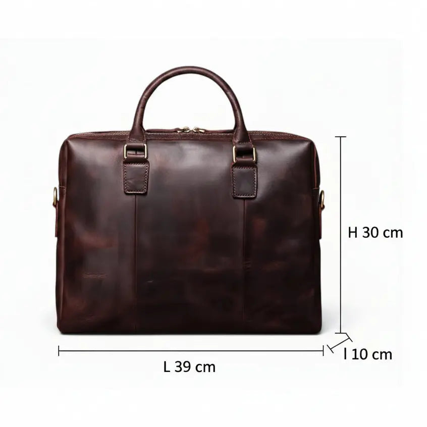 Dimensions du porte-documents en cuir de vachette vintage marron foncé pour ordinateur portable 15 pouces
