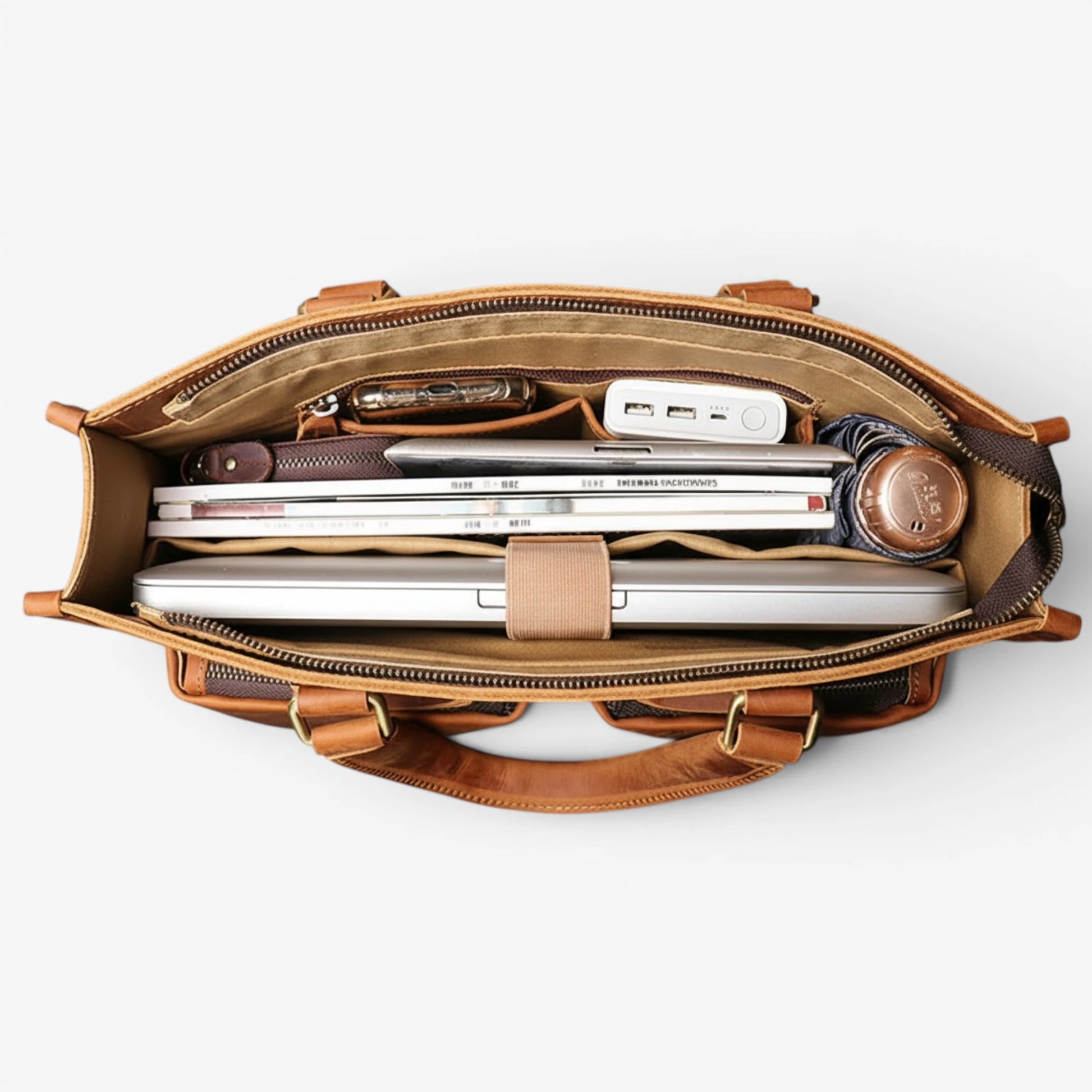 Porte-documents homme en cuir de vachette pouvant accueillir un ordinateur portable 14 pouces et des documents