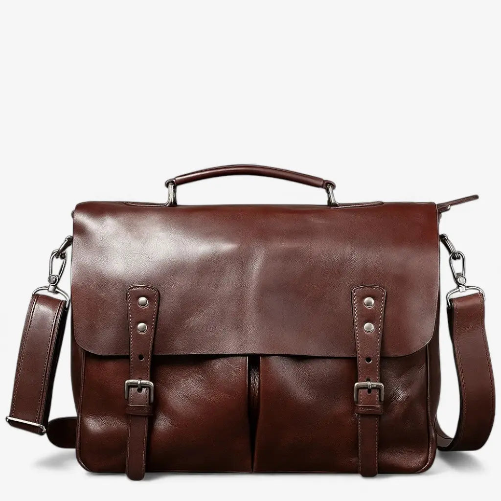 Porte-documents en cuir véritable marron style vintage pour homme