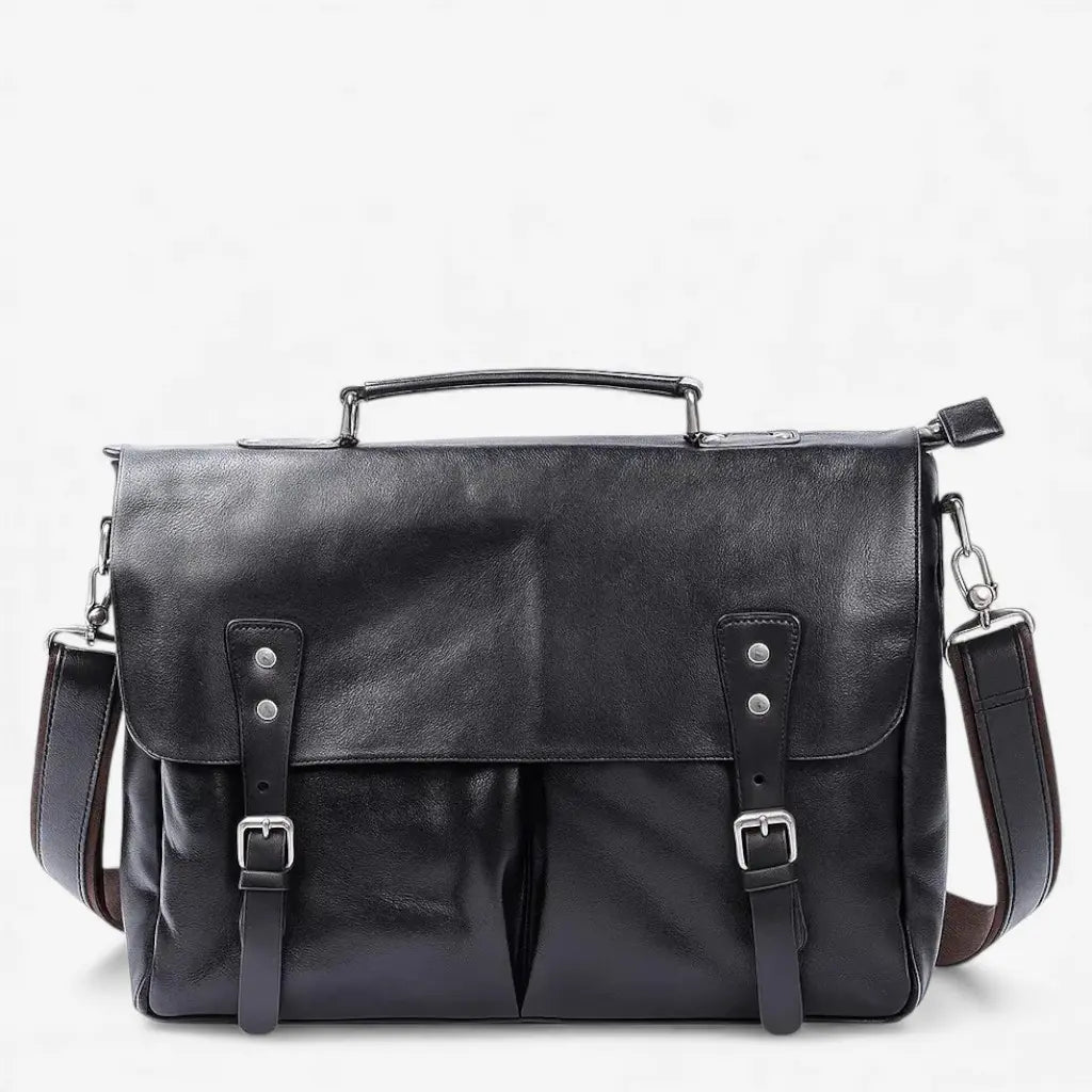 Porte-documents en cuir véritable noir style vintage pour homme