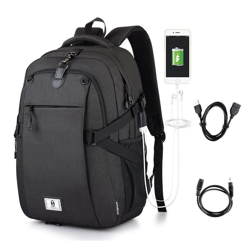 Vue latérale du sac à dos 35L gris avec port USB intégré