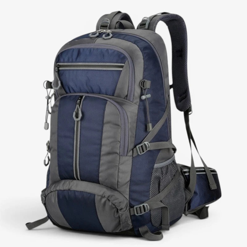 Sac à dos de randonnée 60L bleu marine et gris – modèle ergonomique à multiples poches