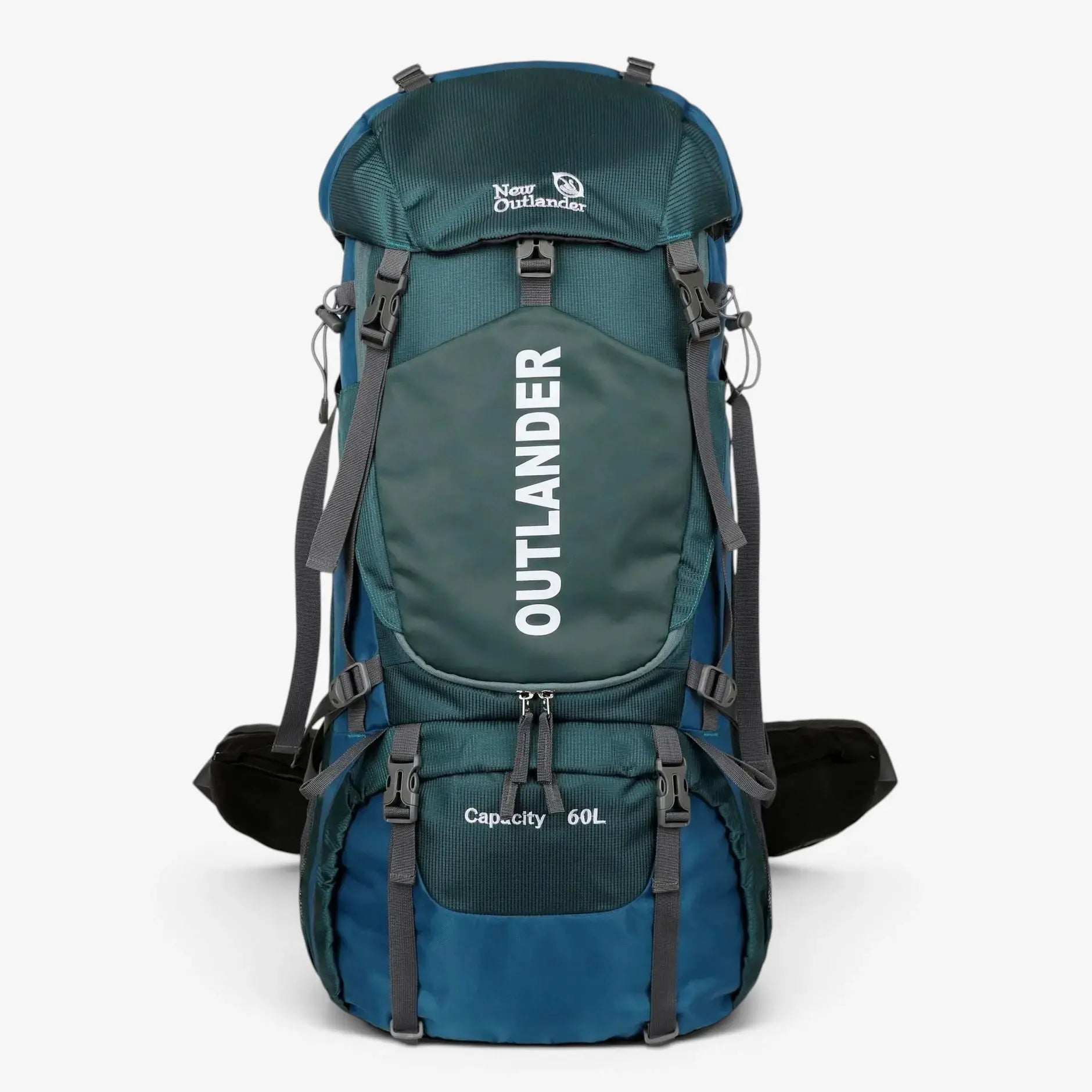 Sac à dos randonnée 60L bleu – Vue de profil – Design incurvé et sangles visibles