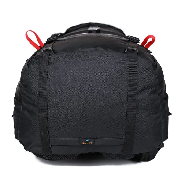 Sac à dos randonnée 60L noir – Vue de dessus fermé – Poignée de transport et zip central