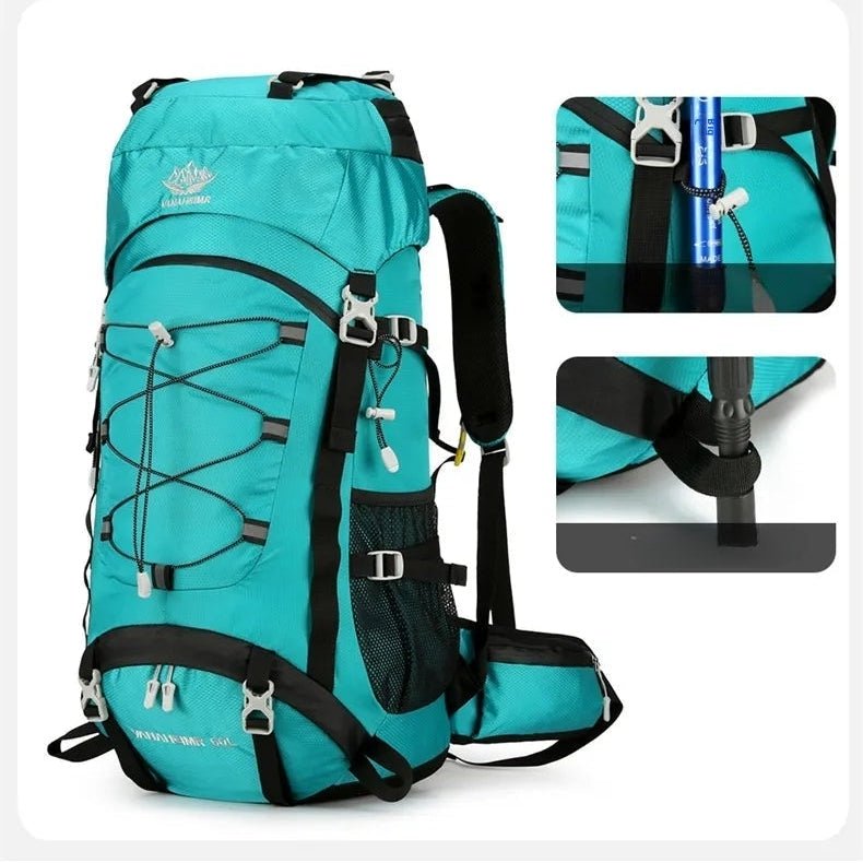 Sac à dos trekking 60L – système de fixation pour bâtons de marche et poches latérales filet