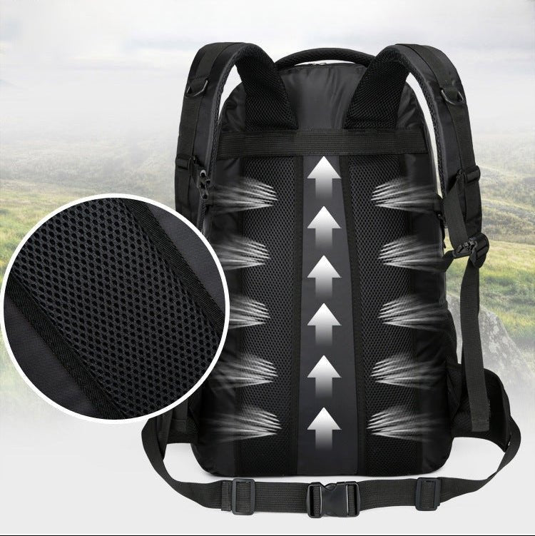 Dos du sac à dos trekking 60L – système de ventilation dorsale et maille respirante
