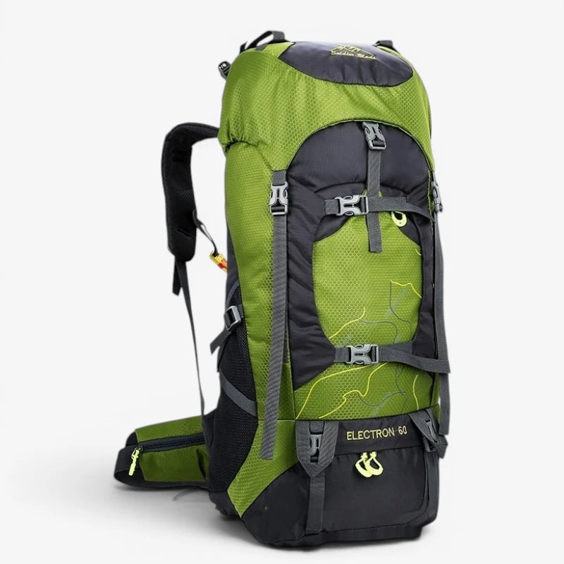 Sac de randonnée 75L vert – Vue de face – Design ergonomique et poches multiples