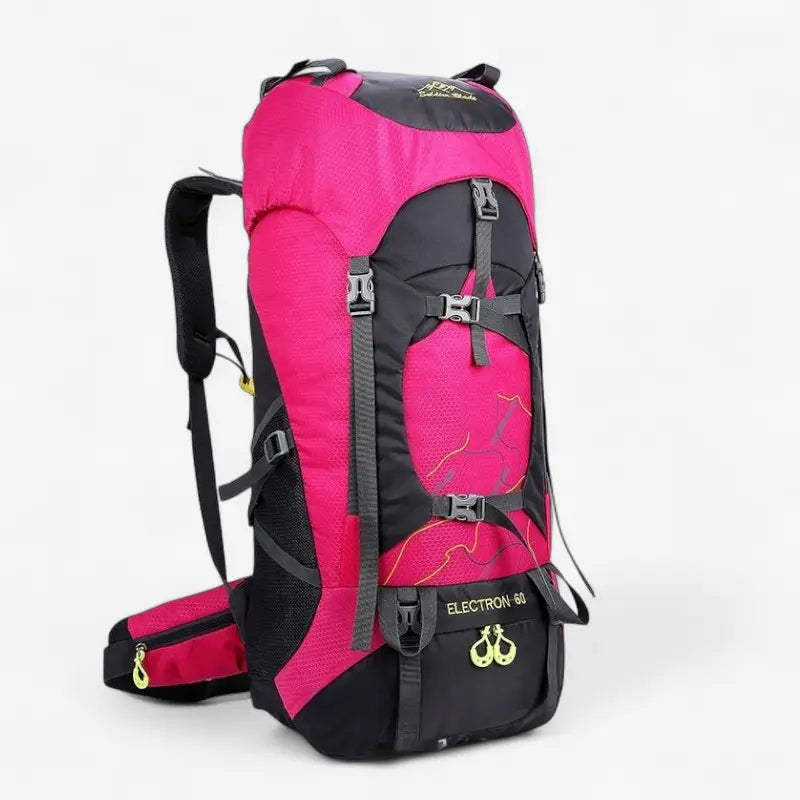 Sac à dos randonnée 75L rose et noir – Femme – Grande capacité pour trek longue durée