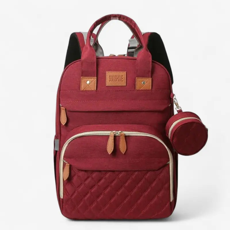 Sac à dos à langer 3 en 1 bordeaux élégant avec poches multiples