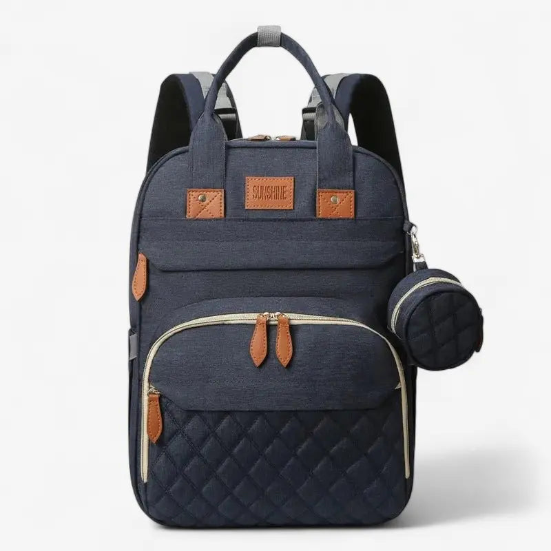 Sac à dos à langer 3 en 1 gris avec poches isothermes et pochette ronde