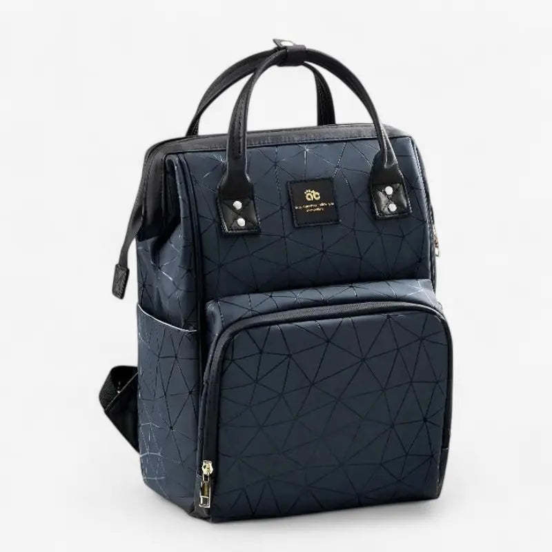 sac à dos à langer grande capacité bleu avec port USB intégré présenté sur fond clair.