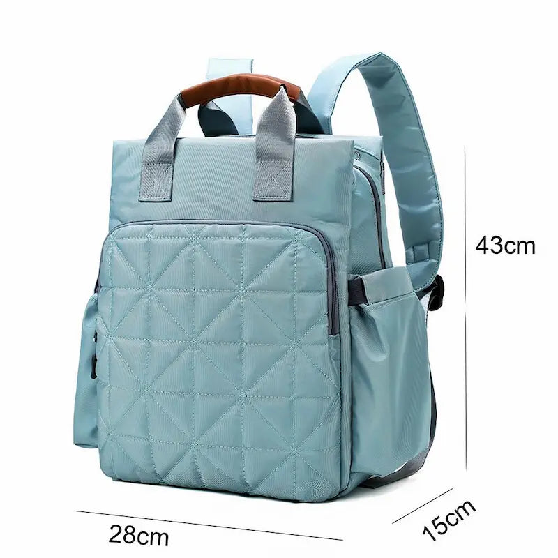 Sac à dos à langer gris clair avec mesures 28 × 15 × 43 cm