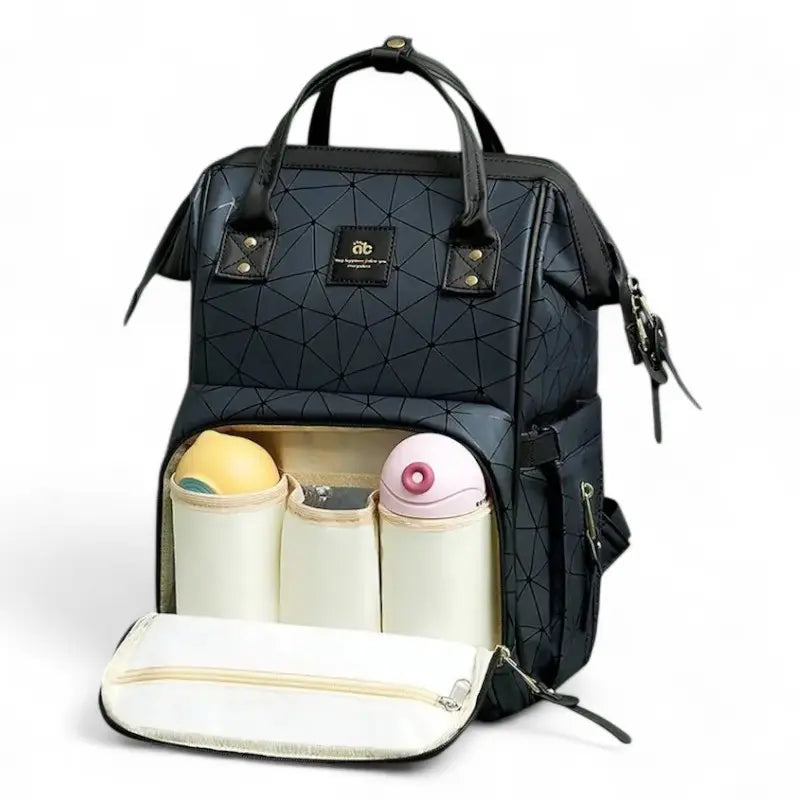 Sac à dos à langer noir avec poches isothermes pour biberons