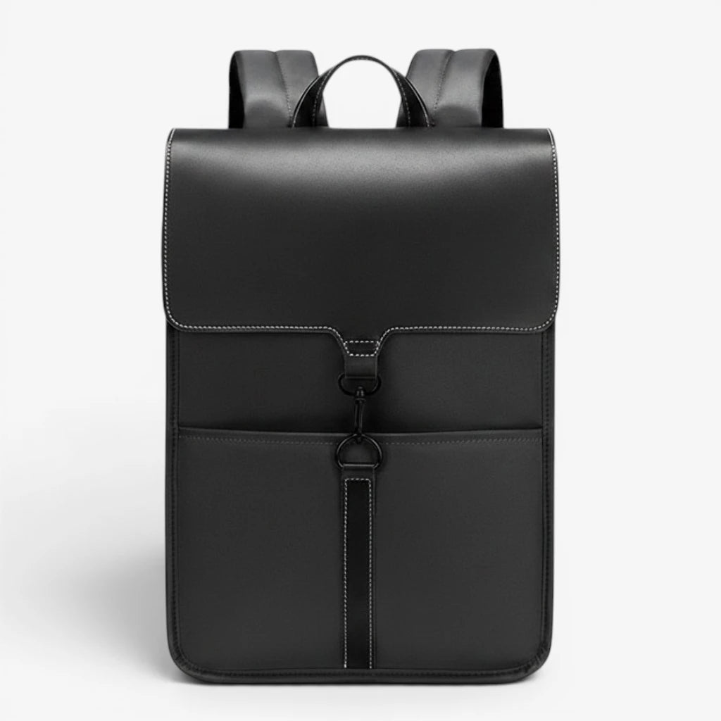Sac à dos business homme noir minimaliste avec rabat et compartiment ordinateur grande capacité