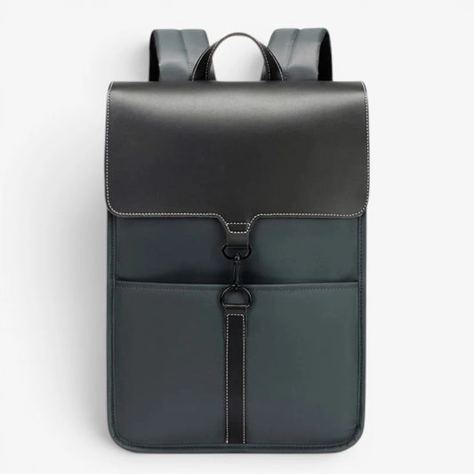 Sac à dos business homme en nylon imperméable noir et vert avec grande capacité et rabat minimaliste pour ordinateur portable