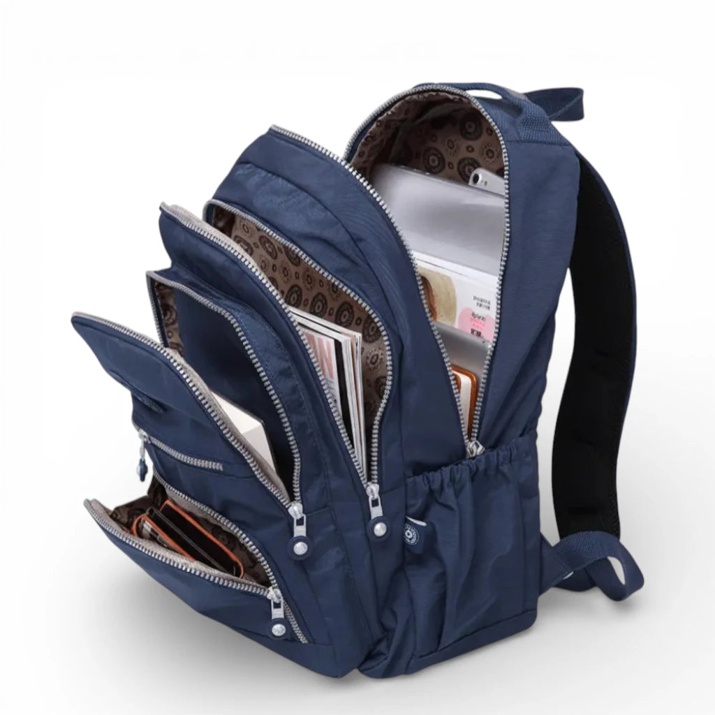 Sac à dos collège bleu marine avec compartiments multiples et rangement organisé