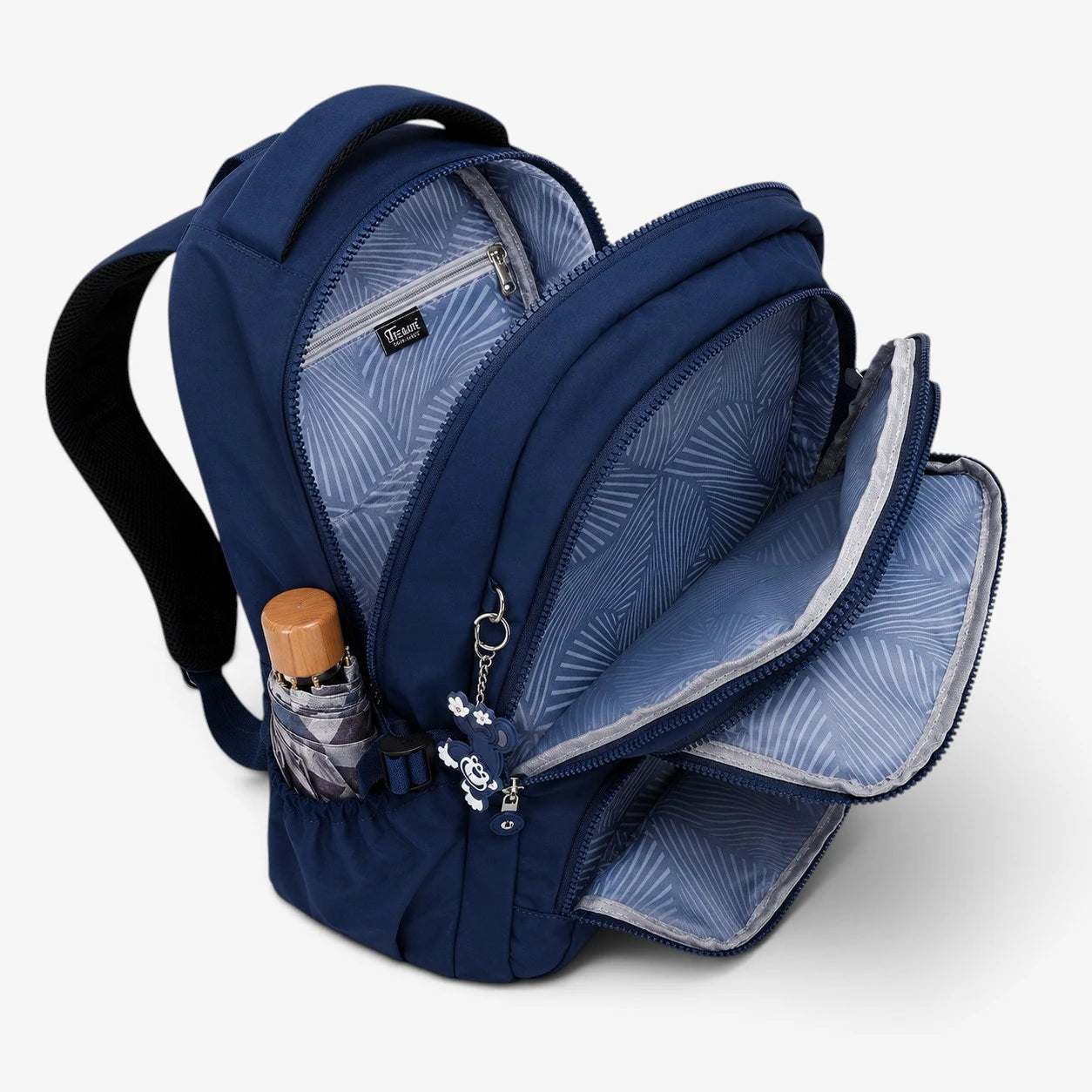 Sac à dos collège bleu marine avec compartiments multiple.